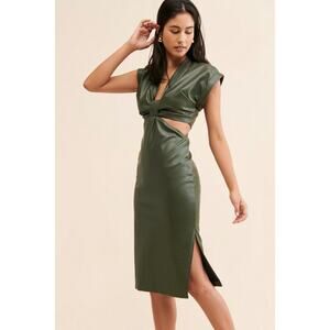 Eva Franco Vegan Leather Cut Out Midi Dress Green Size 6 GORGEOUS EUC